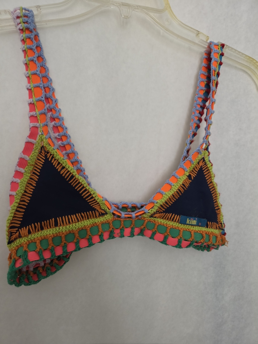 Kiini Tasmin Navy Crochet-Trim Bikini Top - Multicolor